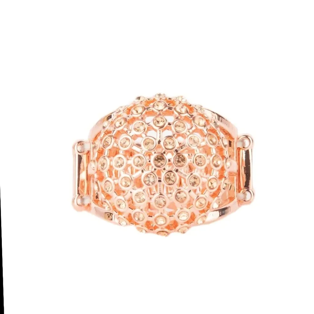 Magically Moroccan Champagne Crystal Round Dome Stretch Copper Cocktail Ring